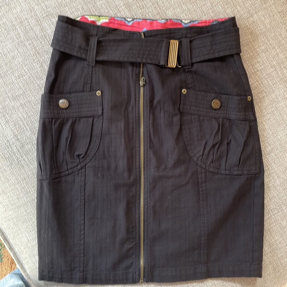 Gentle Fawn black mini skirt retro zipper and wide belt size 6